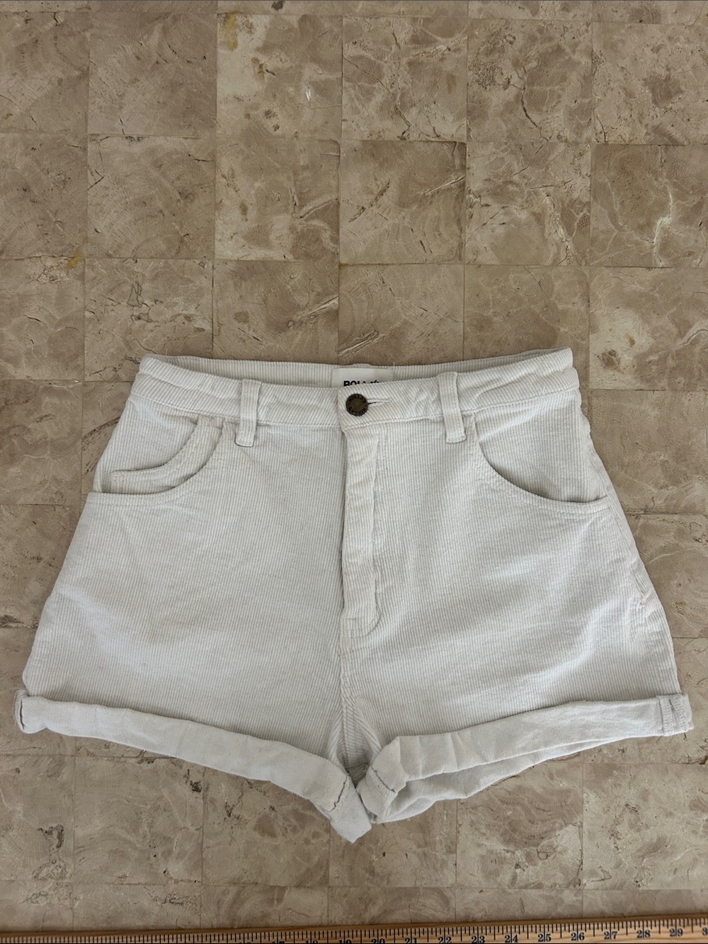 Rolla's White Corduroy High Waisted Shorts Size 27 Cuffed Ribbed Denim Boho